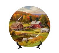 KKLWEGU Bone China Decorative Plate 7in Ceramic Decorative Plates Porcelain Round Dinner Plate Elegant With Display Stand Art Crafts For Home Kitchen Bedroom Decor Country Farm