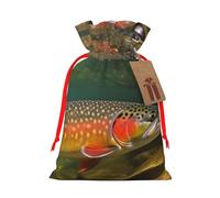 KKLWEGU Brook Trout Fly Fishing Christmas Drawstring Gift Bags Reusable Christmas Wrapping Bag W/Tags 4.7x6.9 Inch Xmas Treat Pouch Goody Bags Candy Treat Bag For Xmas Holiday Presents Party Favor