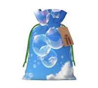 KKLWEGU Bubbles Blue Sky Christmas Drawstring Gift Bags Reusable Christmas Wrapping Bag W/Tags 4.7x6.9 Inch Xmas Treat Pouch Goody Bags Candy Treat Bag For Xmas Holiday Presents Party Favor
