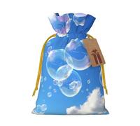 KKLWEGU Bubbles Blue Sky Christmas Drawstring Gift Bags Reusable Christmas Wrapping Bag W/Tags 4.7x6.9 Inch Xmas Treat Pouch Goody Bags Candy Treat Bag For Xmas Holiday Presents Party Favor