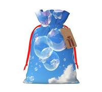 KKLWEGU Bubbles Blue Sky Christmas Drawstring Gift Bags Reusable Christmas Wrapping Bag W/Tags 8.3x11.8 Inch Xmas Treat Pouch Goody Bags Candy Treat Bag For Xmas Holiday Presents Party Favor