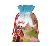 KKLWEGU Candy Beautiful Land Christmas Drawstring Gift Bags Reusable Christmas Wrapping Bag W/Tags 4.7x6.9 Inch Xmas Treat Pouch Goody Bags Candy Treat Bag For Xmas Holiday Presents Party Favor