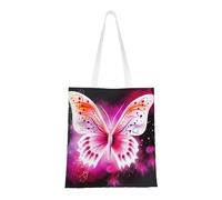 KKLWEGU Canvas Tote Bag For Women, Large Shoulder Bags Pink Butterfly Shopping Bag With Pockets Cute Reusable Grocery Bags