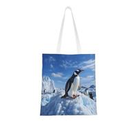 KKLWEGU Canvas Tote Bag For Women, Large Shoulder Bags Snow Mountain Penguin Shopping Bag With Pockets Cute Reusable Grocery Bags
