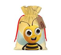 KKLWEGU Cartoon Bee Christmas Drawstring Gift Bags Reusable Christmas Wrapping Bag W/Tags 8.3x11.8 Inch Xmas Treat Pouch Goody Bags Candy Treat Bag For Xmas Holiday Presents Party Favor