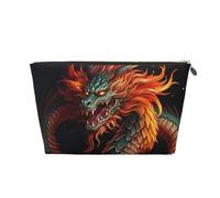 KKLWEGU Chinese Dragon Cosmetic Bag Pu Leather Waterproof Makeup Bag Portable Travel Toiletry Bag Organizer Gold Zipper Pouch For Women Ladies Gift, Gold, One Size