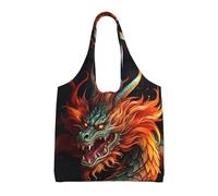KKLWEGU Chinese Dragon Large Tote Bag For Women, Heavy Duty Foldable Shopping Tote Bag Shoulder Bag For Work Beach Travel