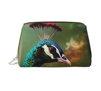 KKLWEGU Colorful Peacock Leather Makeup Bag Waterproof Cosmetic Bag Organizer Small Make Up Zipper Pouch Portable Travel Toiletry Bag For Women Girls, Gold, One Size