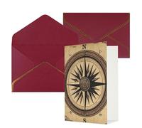 KKLWEGU Compass Wind Road Map Greeting Card with Envelopes Thinking of You Card Happy Birthday Wedding Invitation Blank Note Cards for All Occasions 4x6