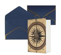 KKLWEGU Compass Wind Road Map Greeting Card with Envelopes Thinking of You Card Happy Birthday Wedding Invitation Blank Note Cards for All Occasions 4x6