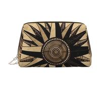 KKLWEGU Compass Wind Road Map Leather Makeup Bag Waterproof Cosmetic Bag Organizer Small Make Up Zipper Pouch Portable Travel Toiletry Bag For Women Girls, Gold, One Size
