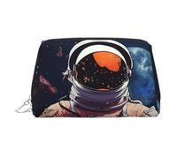KKLWEGU Cool Man In Outer Space Galaxy Leather Makeup Bag Waterproof Cosmetic Bag Organizer Small Make Up Zipper Pouch Portable Travel Toiletry Bag For Women Girls, Silver, One size