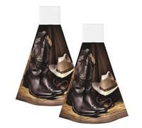 KKLWEGU Cowboy Black Hat Western Boots Hand Towel Soft Absorbent Hanging Kitchen Dish Towels with Hanging Loop Fast Drying Tie Towels Bath Towel for Bathroom Kitchen Home Decor 14 X 11.8 Inches