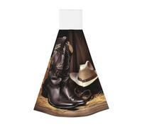 KKLWEGU Cowboy Black Hat Western Boots Hand Towel Soft Absorbent Hanging Kitchen Dish Towels with Hanging Loop Fast Drying Tie Towels Bath Towel for Bathroom Kitchen Home Decor 14 X 11.8 Inches