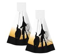 KKLWEGU Cowboy with Lasso Silhouette Hand Towel Soft Absorbent Hanging Kitchen Dish Towels with Hanging Loop Fast Drying Tie Towels Bath Towel for Bathroom Kitchen Home Decor 14 X 11.8 Inches