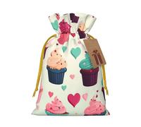 KKLWEGU Cupcake Candy Hearts Sweet Christmas Drawstring Gift Bags Reusable Christmas Wrapping Bag W/Tags 4.7x6.9 Inch Xmas Treat Pouch Goody Bags Candy Treat Bag For Xmas Holiday Presents Party Favor
