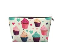 KKLWEGU Cupcake Candy Hearts Sweet Cosmetic Bag Pu Leather Waterproof Makeup Bag Portable Travel Toiletry Bag Organizer Gold Zipper Pouch For Women Ladies Gift, Gold, One Size