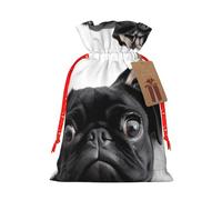 KKLWEGU Cute Black Pug Dog Christmas Drawstring Gift Bags Reusable Christmas Wrapping Bag W/Tags 8.3x11.8 Inch Xmas Treat Pouch Goody Bags Candy Treat Bag For Xmas Holiday Presents Party Favor