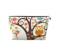 KKLWEGU Cute Cartoon Owl Tree Flowers And Squirrel Cosmetic Bag Pu Leather Waterproof Makeup Bag Portable Travel Toiletry Bag Organizer Gold Zipper Pouch For Women Ladies Gift, Silver, One Size