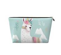 KKLWEGU Cute Hand Drawn Llama Cosmetic Bag Pu Leather Waterproof Makeup Bag Portable Travel Toiletry Bag Organizer Gold Zipper Pouch For Women Ladies Gift, Gold, One Size