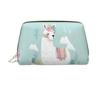 KKLWEGU Cute Hand Drawn Llama Leather Makeup Bag Waterproof Cosmetic Bag Organizer Small Make Up Zipper Pouch Portable Travel Toiletry Bag For Women Girls, Gold, One size