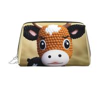 KKLWEGU Cute Little Cow Calf Pattern Leather Makeup Bag Waterproof Cosmetic Bag Organizer Small Make Up Zipper Pouch Portable Travel Toiletry Bag For Women Girls, Silver, One size