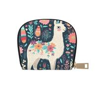 KKLWEGU Cute Llama Floral Credit Card Holder Wallet, Leather Zipper Card Wallet For Women Ladies Rfid Blocking Card Case Small Coin Purse Accordion Wallet Gift