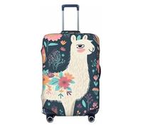 KKLWEGU Cute Llama Floral Luggage Cover Stretch Washable Suitcase Protector Suitcase Cover Anti-Scratch Luggage Sleeve Elastic Suitcase Case Protector Baggage Cover Fits 18-32 Inch, Black, S