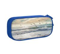 KKLWEGU Cute Pencil Case Large Capacity Pencil Bag For Women Men Pen Pounch | Waves On The Beach With Sea Birds Pen Holder Pencil Boxbox Cosmetic Makeup Bag Desk Organizer For Home Office Supplies