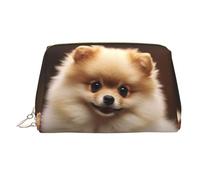 KKLWEGU Cute Pomeranian Dog Leather Makeup Bag Waterproof Cosmetic Bag Organizer Small Make Up Zipper Pouch Portable Travel Toiletry Bag For Women Girls, Gold, One Size