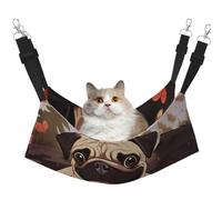 KKLWEGU Cute Pug Cat Hammock Summer Breathable Hanging Pet Cage Hammock Bed Adjustable Soft Sleeping Hammock for Cats Small Dogs Rabbits Medium