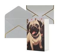 KKLWEGU Cute Pug Greeting Card with Envelopes Thinking of You Card Happy Birthday Wedding Invitation Blank Note Cards for All Occasions 4x6