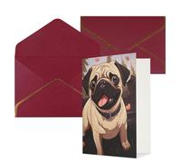 KKLWEGU Cute Pug Greeting Card with Envelopes Thinking of You Card Happy Birthday Wedding Invitation Blank Note Cards for All Occasions 4x6