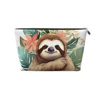 KKLWEGU Cute Sloth Leaves Cosmetic Bag Pu Leather Waterproof Makeup Bag Portable Travel Toiletry Bag Organizer Gold Zipper Pouch For Women Ladies Gift, Gold, One Size