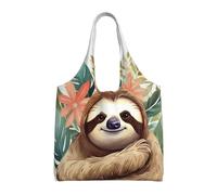 KKLWEGU Cute Sloth Leaves Large Tote Bag For Women, Heavy Duty Foldable Shopping Tote Bag Shoulder Bag For Work Beach Travel