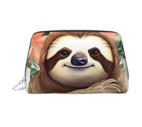KKLWEGU Cute Sloth Leaves Leather Makeup Bag Waterproof Cosmetic Bag Organizer Small Make Up Zipper Pouch Portable Travel Toiletry Bag For Women Girls, Silver, One Size