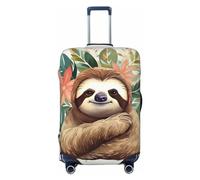 KKLWEGU Cute Sloth Leaves Luggage Cover Stretch Washable Suitcase Protector Suitcase Cover Anti-Scratch Luggage Sleeve Elastic Suitcase Case Protector Baggage Cover Fits 18-32 Inch, Black, XL