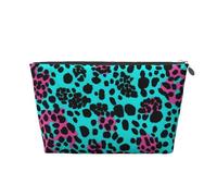 KKLWEGU Cute Turquoise Leopard Cosmetic Bag Pu Leather Waterproof Makeup Bag Portable Travel Toiletry Bag Organizer Gold Zipper Pouch For Women Ladies Gift, Silver, One Size
