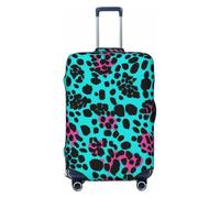 KKLWEGU Cute Turquoise Leopard Luggage Cover Stretch Washable Suitcase Protector Suitcase Cover Anti-Scratch Luggage Sleeve Elastic Suitcase Case Protector Baggage Cover Fits 18-32 Inch, Black, S