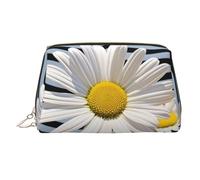 KKLWEGU Daisy Flower Leather Makeup Bag Waterproof Cosmetic Bag Organizer Small Make Up Zipper Pouch Portable Travel Toiletry Bag For Women Girls, Gold, One Size