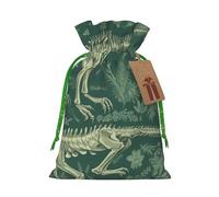 KKLWEGU Dinosaur Skeleton Christmas Drawstring Gift Bags Reusable Christmas Wrapping Bag W/Tags 4.7x6.9 Inch Xmas Treat Pouch Goody Bags Candy Treat Bag For Xmas Holiday Presents Party Favor