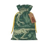 KKLWEGU Dinosaur Skeleton Christmas Drawstring Gift Bags Reusable Christmas Wrapping Bag W/Tags 4.7x6.9 Inch Xmas Treat Pouch Goody Bags Candy Treat Bag For Xmas Holiday Presents Party Favor