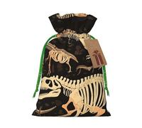 KKLWEGU Dinosaur Skeleton Print Christmas Drawstring Gift Bags Reusable Christmas Wrapping Bag W/Tags 4.7x6.9 Inch Xmas Treat Pouch Goody Bags Candy Treat Bag For Xmas Holiday Presents Party Favor
