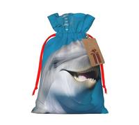 KKLWEGU Dolphin With A Smile Christmas Drawstring Gift Bags Reusable Christmas Wrapping Bag W/Tags 8.3x11.8 Inch Xmas Treat Pouch Goody Bags Candy Treat Bag For Xmas Holiday Presents Party Favor