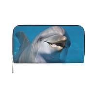 KKLWEGU Dolphin With A Smile Women'S Wallet Zip Around Travel Leather Wallet Card Holder Clucth Purse Gift For Women Ladies
