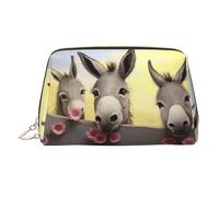 KKLWEGU Donkey And Flower Leather Makeup Bag Waterproof Cosmetic Bag Organizer Small Make Up Zipper Pouch Portable Travel Toiletry Bag For Women Girls, Gold, One Size