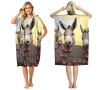 KKLWEGU Donkey and Flower Surf Poncho Changing Robe with Hood Absorbent Quick Dry Microfiber Wetsuit Changing Towel Oversized Hooded Beach Towel for Swim, Bath, Beach