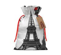KKLWEGU Eiffel Tower London Christmas Drawstring Gift Bags Reusable Christmas Wrapping Bag W/Tags 4.7x6.9 Inch Xmas Treat Pouch Goody Bags Candy Treat Bag For Xmas Holiday Presents Party Favor