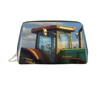 KKLWEGU Fantasy Farm Tractor Leather Makeup Bag Waterproof Cosmetic Bag Organizer Small Make Up Zipper Pouch Portable Travel Toiletry Bag For Women Girls, Gold, One size