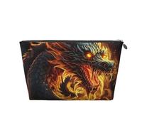 KKLWEGU Fire Chinese Dragon Cosmetic Bag Pu Leather Waterproof Makeup Bag Portable Travel Toiletry Bag Organizer Gold Zipper Pouch For Women Ladies Gift, Silver, One Size